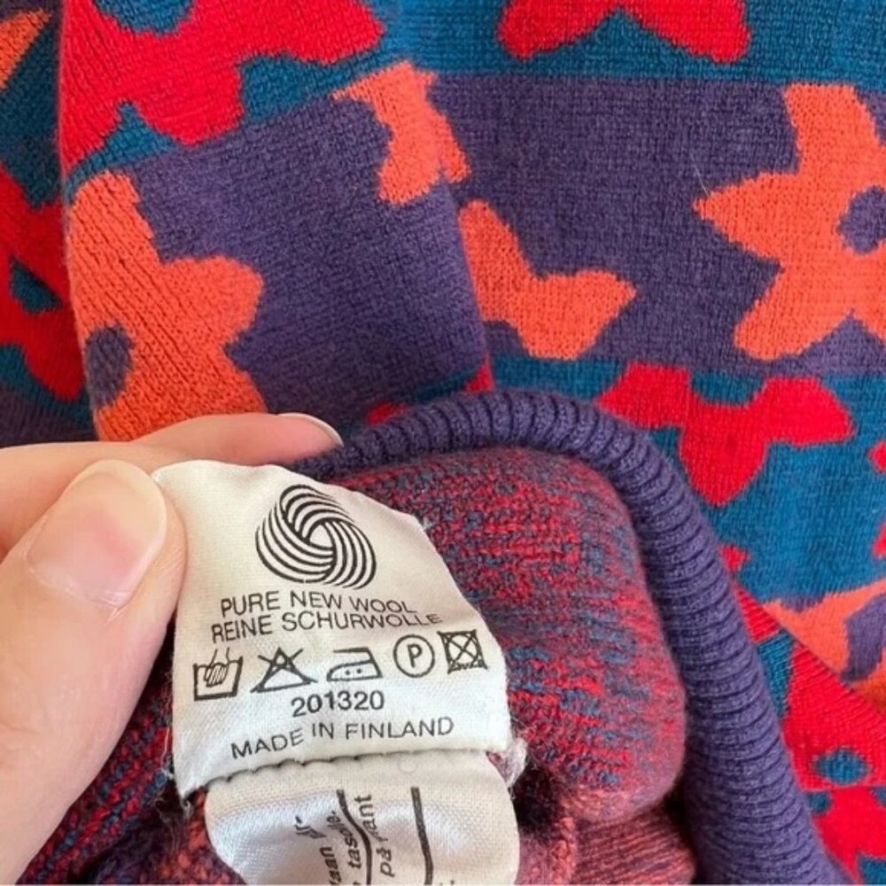 Marimekko Vintage Wool Sweater Size S Made in Finland Flower Print Multicolor - Picture 9 of 10